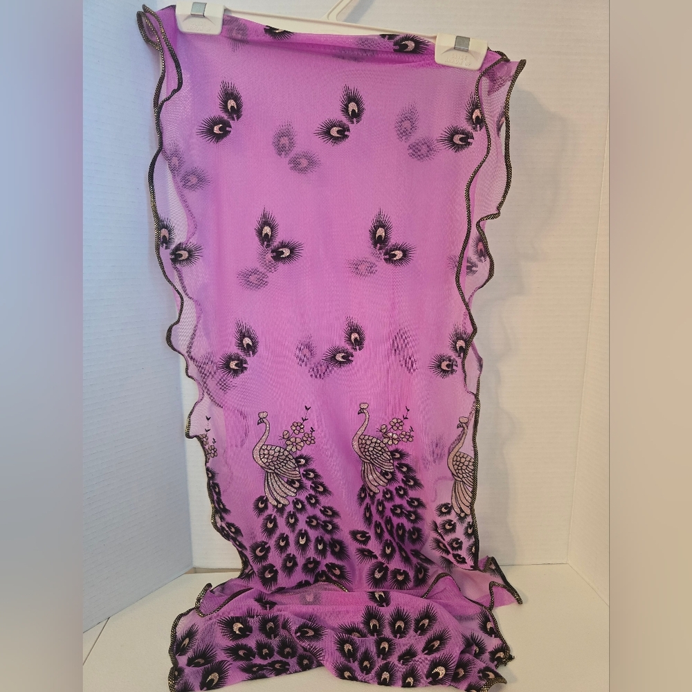 Purple/Gold Peacock Print Scarf/Wrap 68"-Beautiful